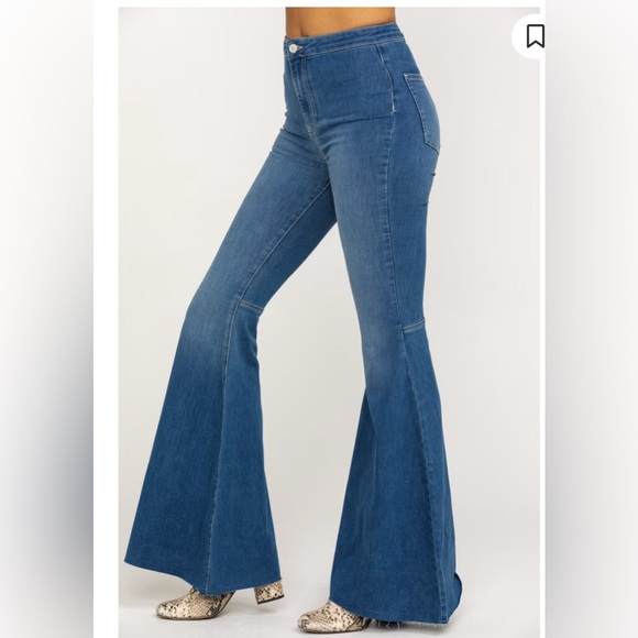 FREE PEOPLE WOMEN'S DARK WASH HIGH RISE JUST FLOAT ON FLARE JEANS size 26 5🌟 - Picture 3 of 16